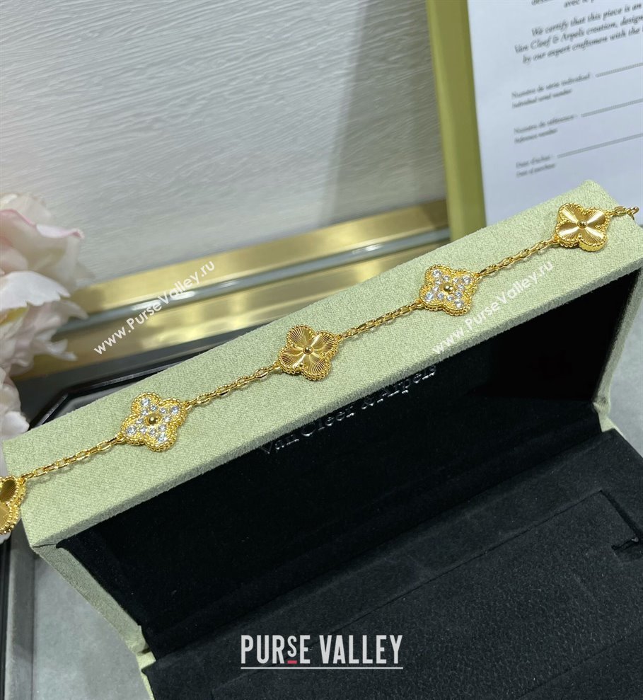 Van Cleef Arpels Alhambra Bracelet 5 Motifs with Half Strass Gold 2025 0915 (YF-250916137)