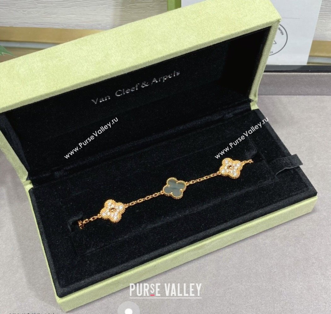 Van Cleef Arpels Alhambra Bracelet 5 Motifs with Half Strass Grey/Gold 2025 0916 (YF-250916155)