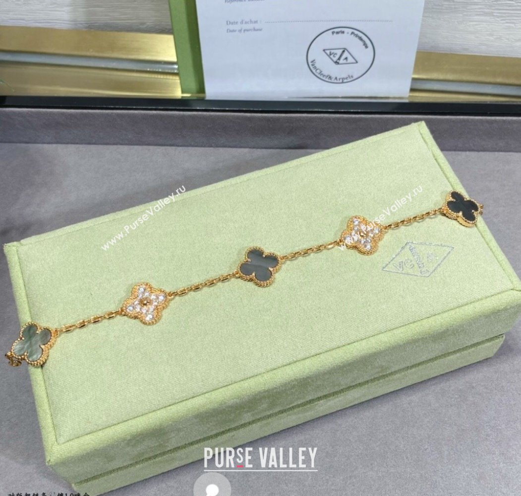 Van Cleef Arpels Alhambra Bracelet 5 Motifs with Half Strass Grey/Gold 2025 0916 (YF-250916155)