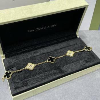 Van Cleef Arpels Alhambra Bracelet 5 Motifs with Half Strass Black/Yellow Gold 2025 0916 (YF-250916156)