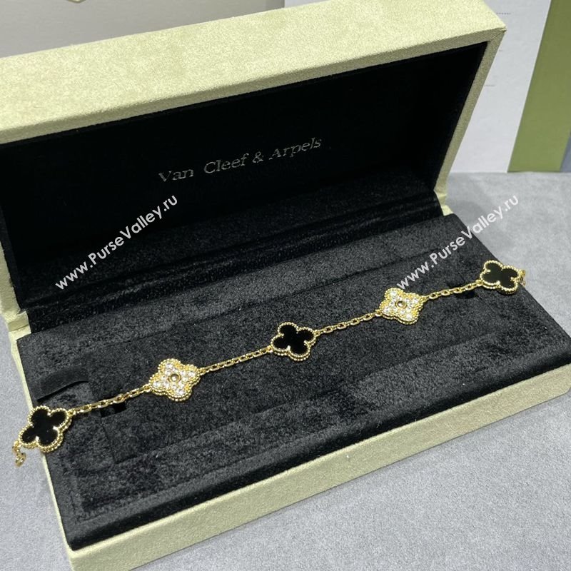Van Cleef Arpels Alhambra Bracelet 5 Motifs with Half Strass Black/Yellow Gold 2025 0916 (YF-250916156)