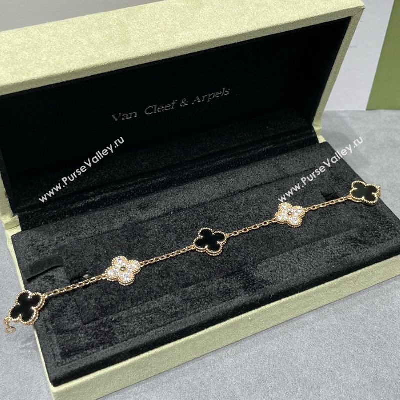 Van Cleef Arpels Alhambra Bracelet 5 Motifs with Half Strass Black /Rose Gold 2025 0916 (YF-250916158)