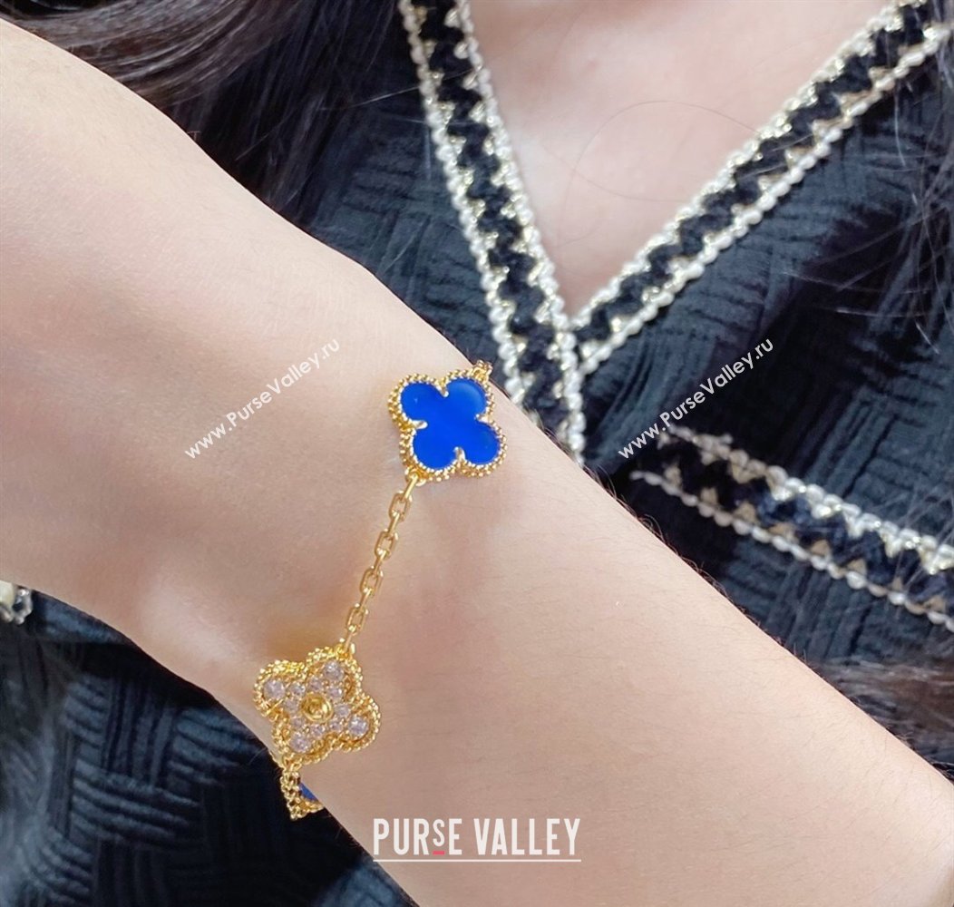 Van Cleef Arpels Alhambra Bracelet 5 Motifs with Half Strass Blue/Gold 2025 0916 (YF-250916159)