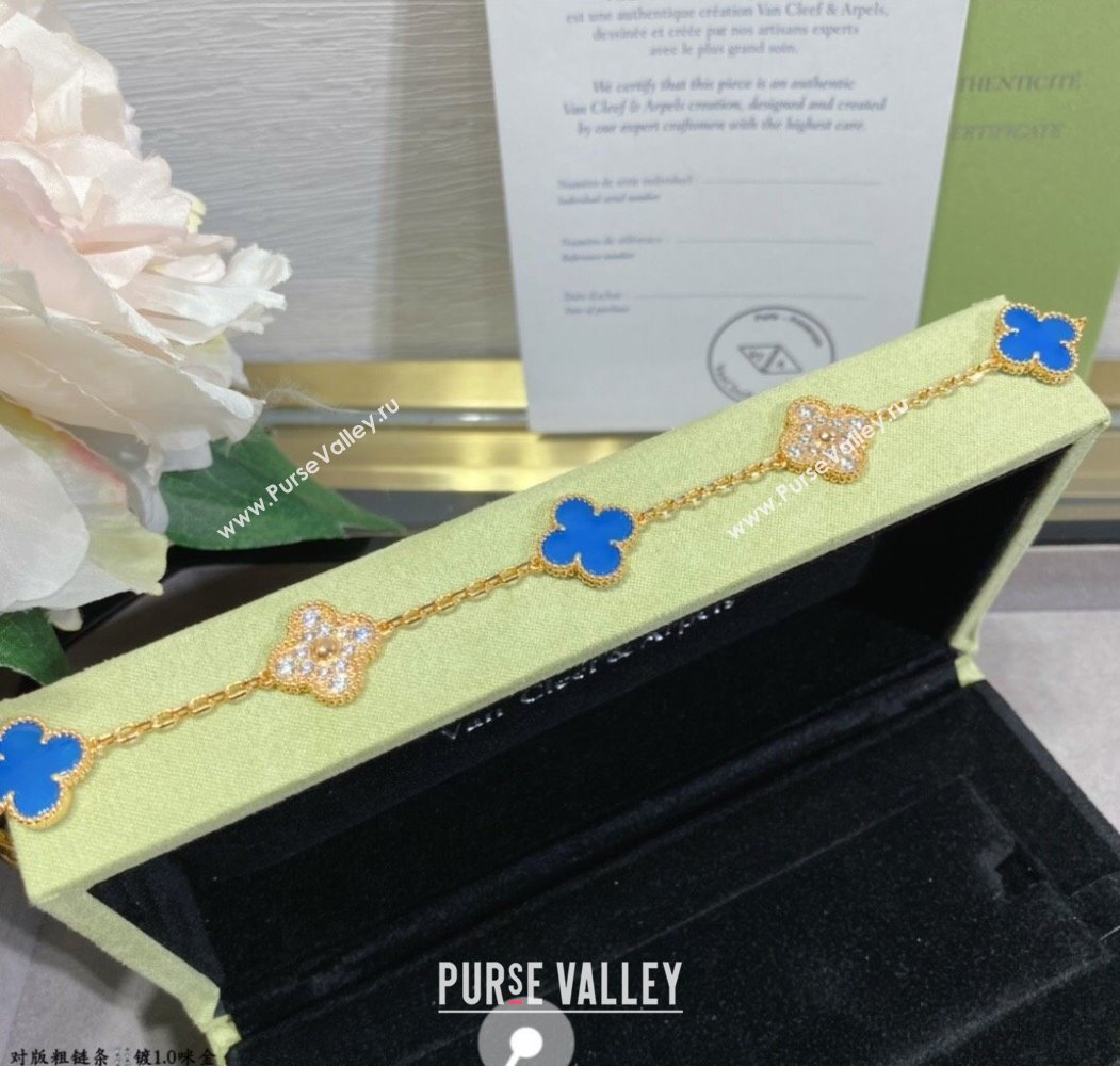 Van Cleef Arpels Alhambra Bracelet 5 Motifs with Half Strass Blue/Gold 2025 0916 (YF-250916159)