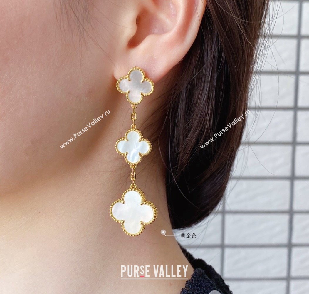Van Cleef Arpels Alhambra Earrings 3 Motifs White/Gold 2025 0916 (YF-250916171)