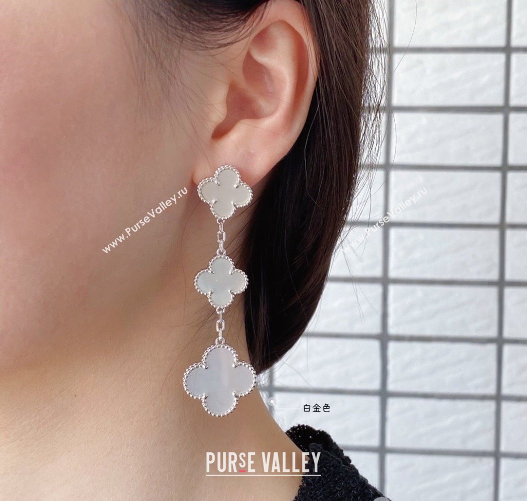 Van Cleef Arpels Alhambra Earrings 3 Motifs White/Silver 2025 0916 (YF-250916172)