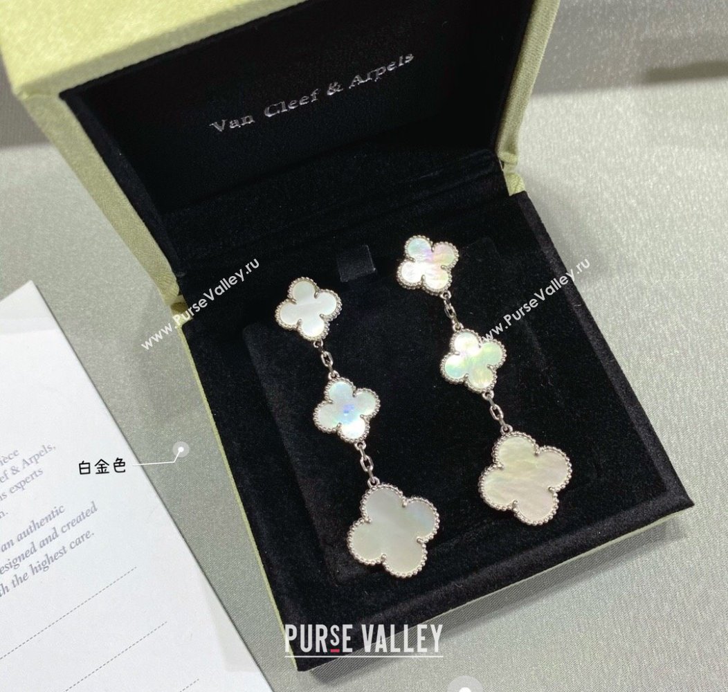 Van Cleef Arpels Alhambra Earrings 3 Motifs White/Silver 2025 0916 (YF-250916172)