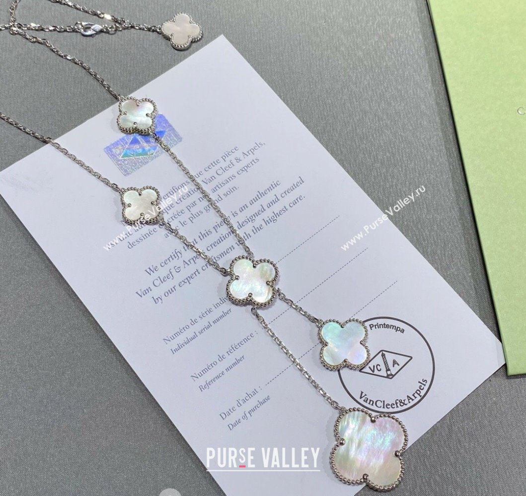 Van Cleef Arpels Alhambra Necklace 5 Motifs White/Silver 2025 0916 (YF-250916175)