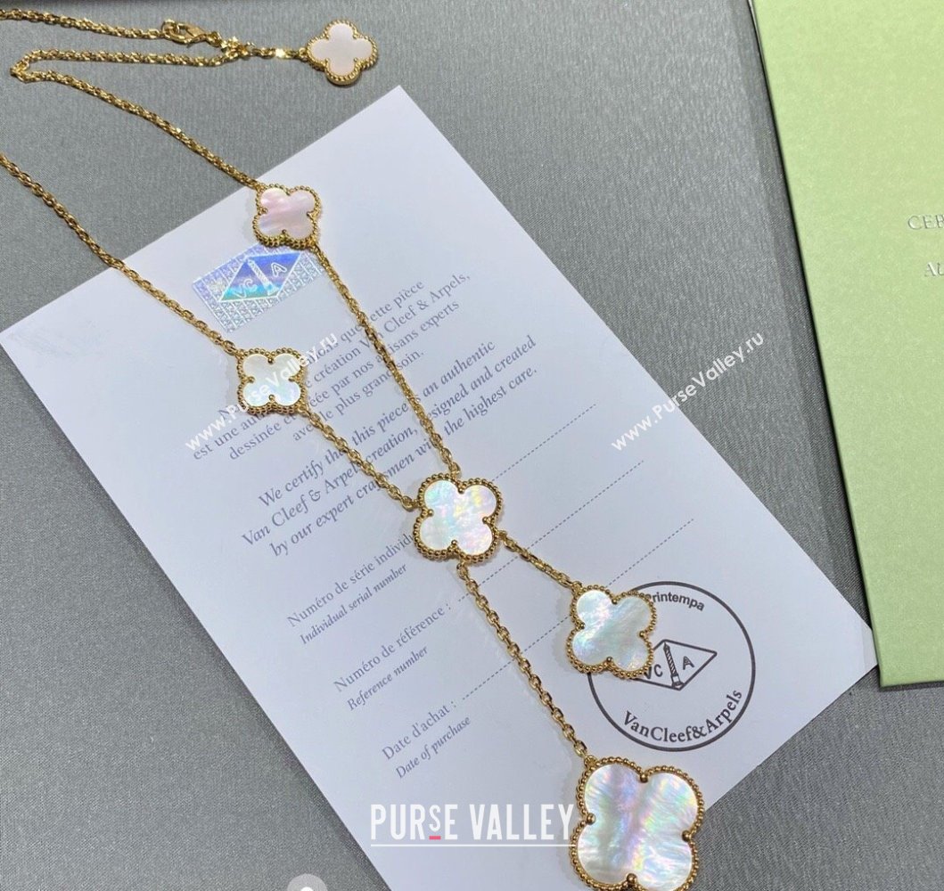 Van Cleef Arpels Alhambra Necklace 5 Motifs White/Gold 2025 0916 (YF-250916176)