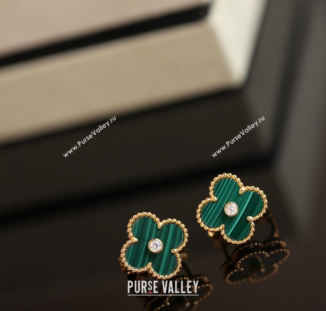 Van Cleef Arpels Vintage Alhambra Stud Earrings with Strass Green/Yellow Gold 2025 1113 (YF-251113036)