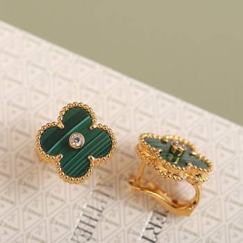 Van Cleef Arpels Vintage Alhambra Stud Earrings with Strass Green/Yellow Gold 2025 1113 (YF-251113036)