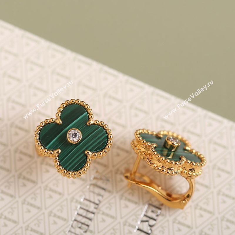Van Cleef Arpels Vintage Alhambra Stud Earrings with Strass Green/Yellow Gold 2025 1113 (YF-251113036)