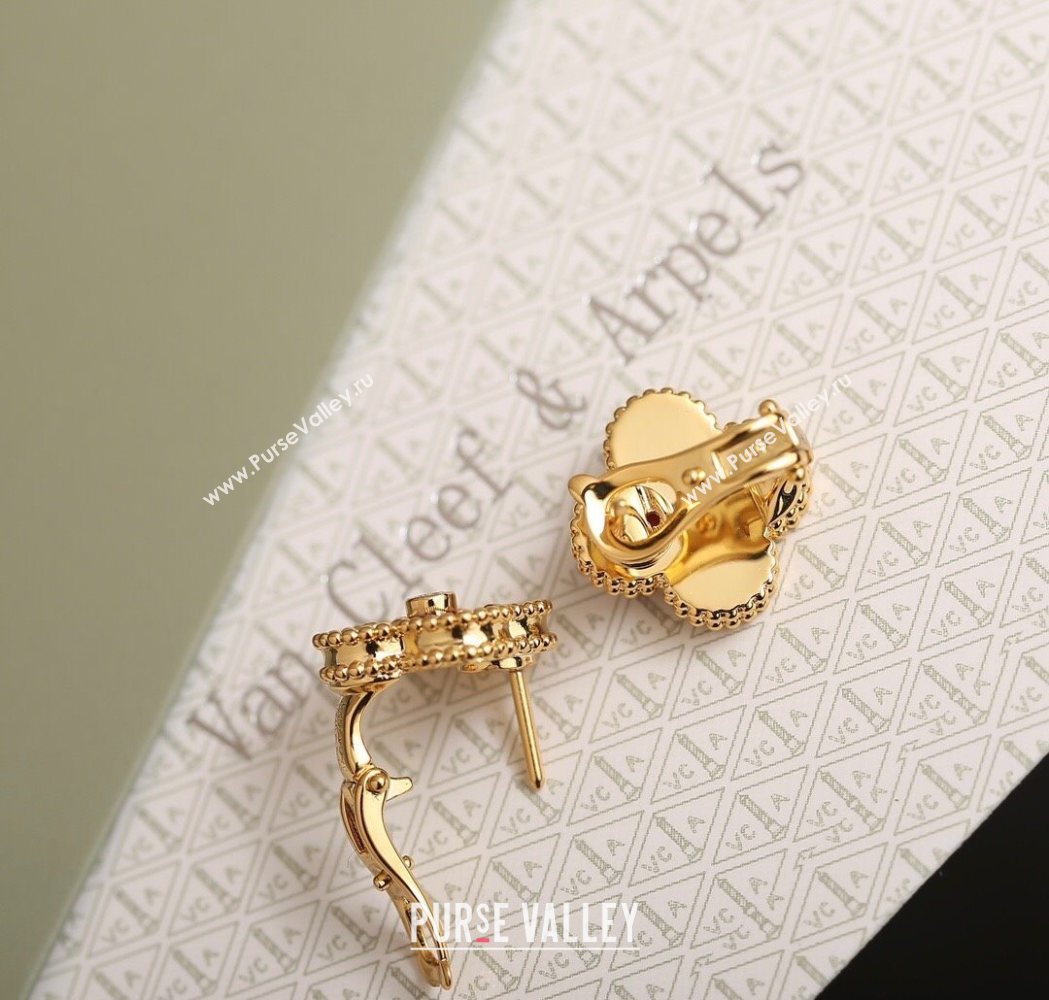 Van Cleef Arpels Vintage Alhambra Stud Earrings with Strass Green/Yellow Gold 2025 1113 (YF-251113036)