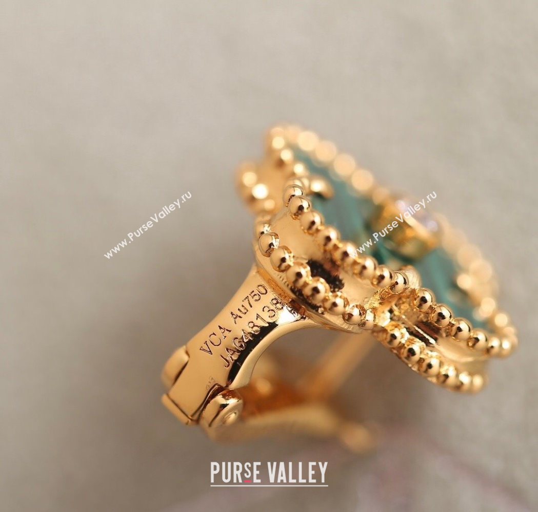 Van Cleef Arpels Vintage Alhambra Stud Earrings with Strass Green/Yellow Gold 2025 1113 (YF-251113036)