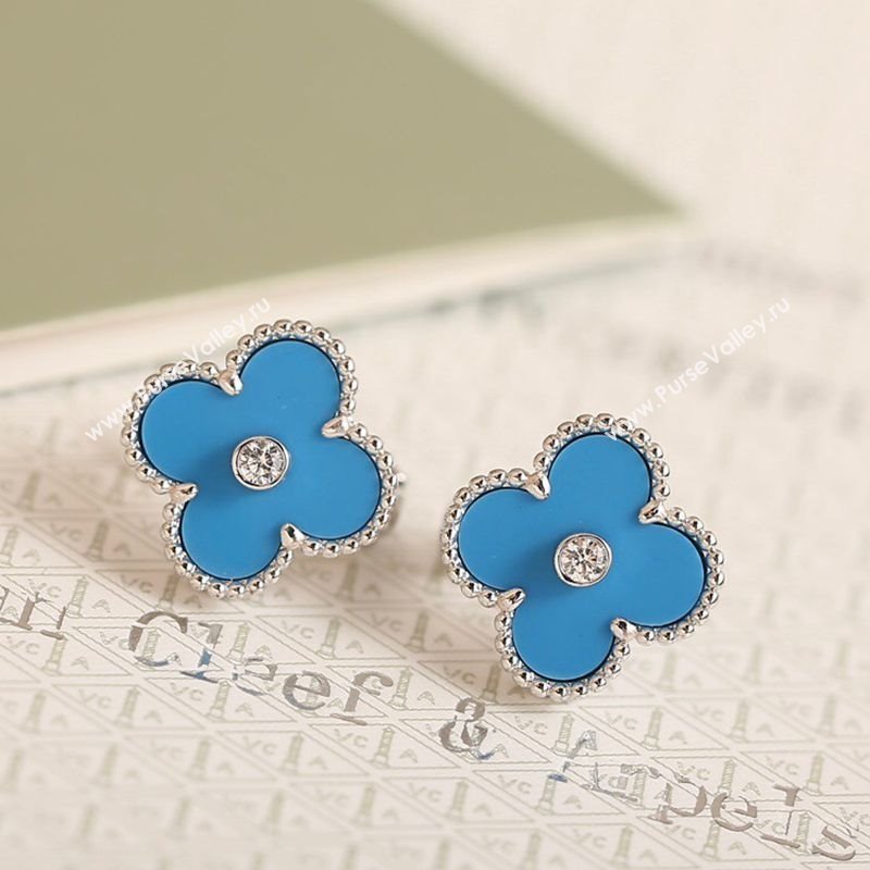 Van Cleef Arpels Vintage Alhambra Stud Earrings with Strass Blue 2025 1113 (YF-251113038)