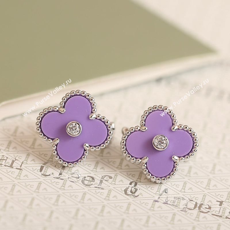 Van Cleef Arpels Vintage Alhambra Stud Earrings with Strass Purple 2025 1113 (YF-251113040)