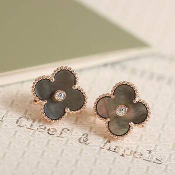 Van Cleef Arpels Vintage Alhambra Stud Earrings with Strass Grey 2025 1113 (YF-251113041)