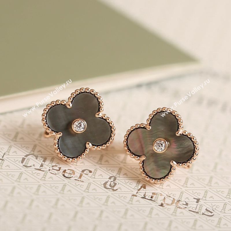 Van Cleef Arpels Vintage Alhambra Stud Earrings with Strass Grey 2025 1113 (YF-251113041)