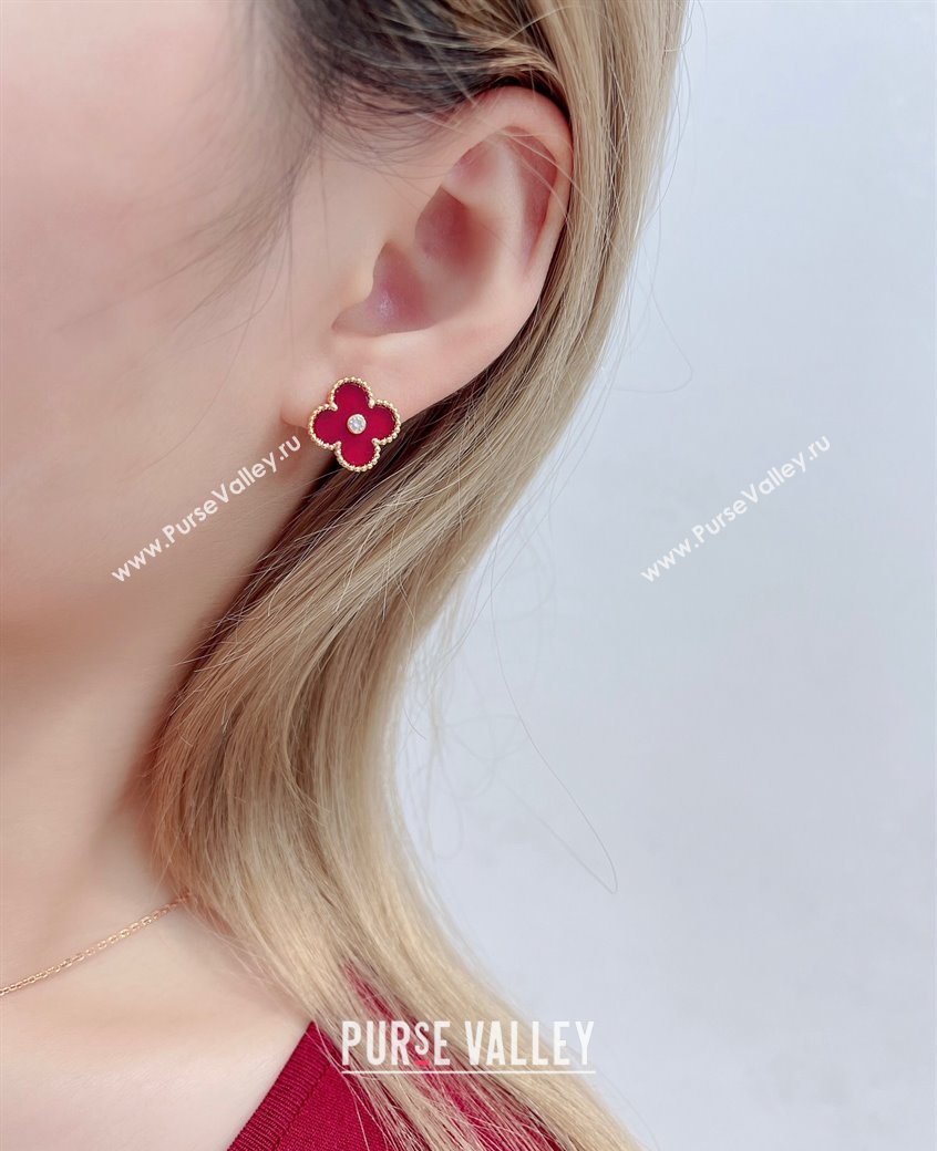 Van Cleef Arpels Vintage Alhambra Stud Earrings with Strass Green/Yellow Gold 2025 1113 (YF-251113036)