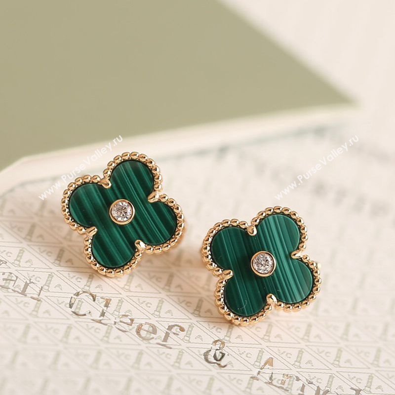 Van Cleef Arpels Vintage Alhambra Stud Earrings with Strass Green/Rose Gold 2025 1113 (YF-251113037)