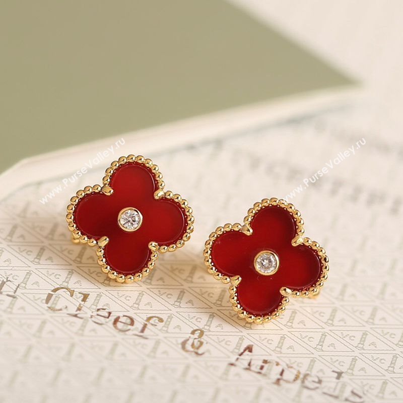 Van Cleef Arpels Vintage Alhambra Stud Earrings with Strass Red 2025 1113 (YF-251113042)