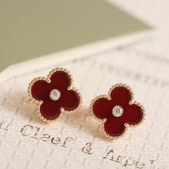 Van Cleef Arpels Vintage Alhambra Stud Earrings with Strass Burgundy 2025 1113 (YF-251113043)