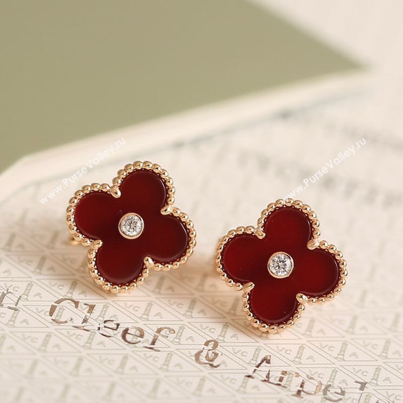 Van Cleef Arpels Vintage Alhambra Stud Earrings with Strass Burgundy 2025 1113 (YF-251113043)