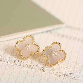 Van Cleef Arpels Vintage Alhambra Stud Earrings with Strass White/Yellow Gold 2025 1113 (YF-251113044)