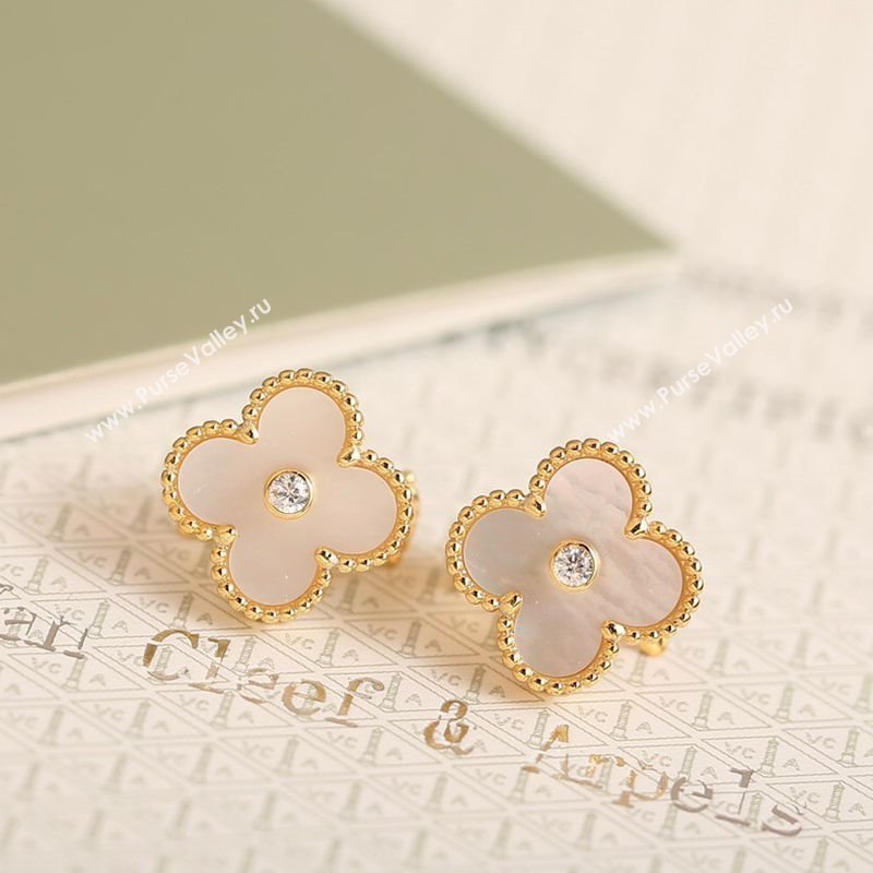 Van Cleef Arpels Vintage Alhambra Stud Earrings with Strass White/Yellow Gold 2025 1113 (YF-251113044)