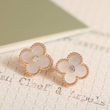 Van Cleef Arpels Vintage Alhambra Stud Earrings with Strass White/Rose Gold 2025 1113 (YF-251113045)