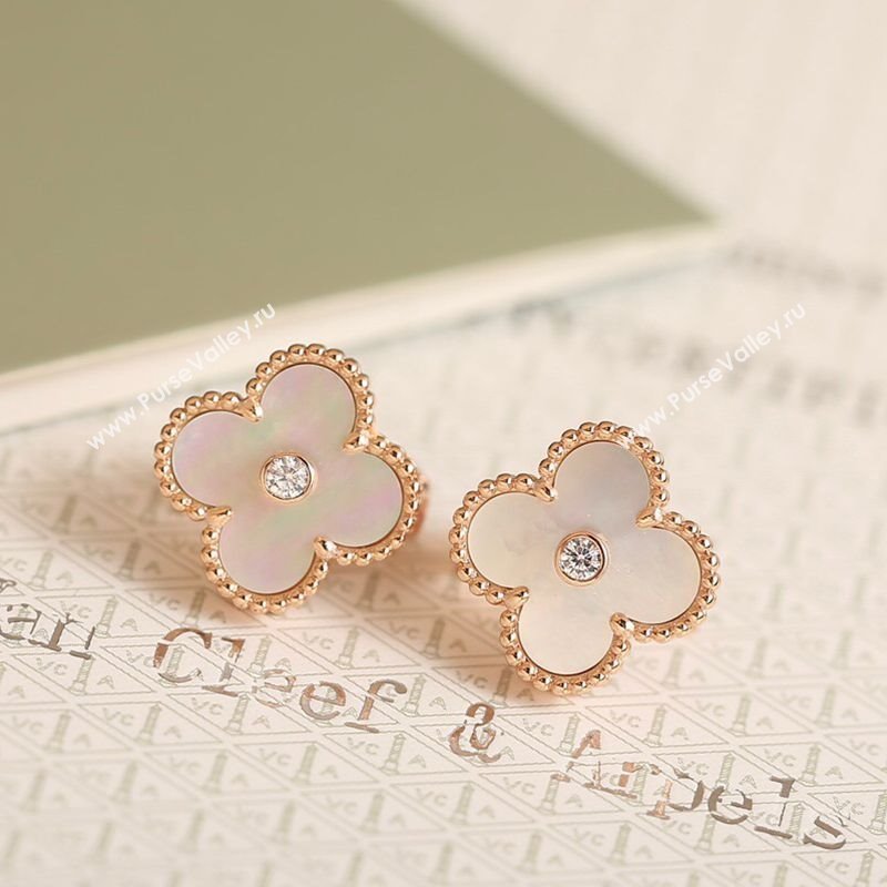 Van Cleef Arpels Vintage Alhambra Stud Earrings with Strass White/Rose Gold 2025 1113 (YF-251113045)