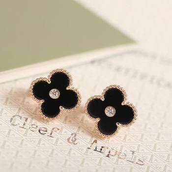 Van Cleef Arpels Vintage Alhambra Stud Earrings with Strass Black 2025 1113 (YF-251113047)