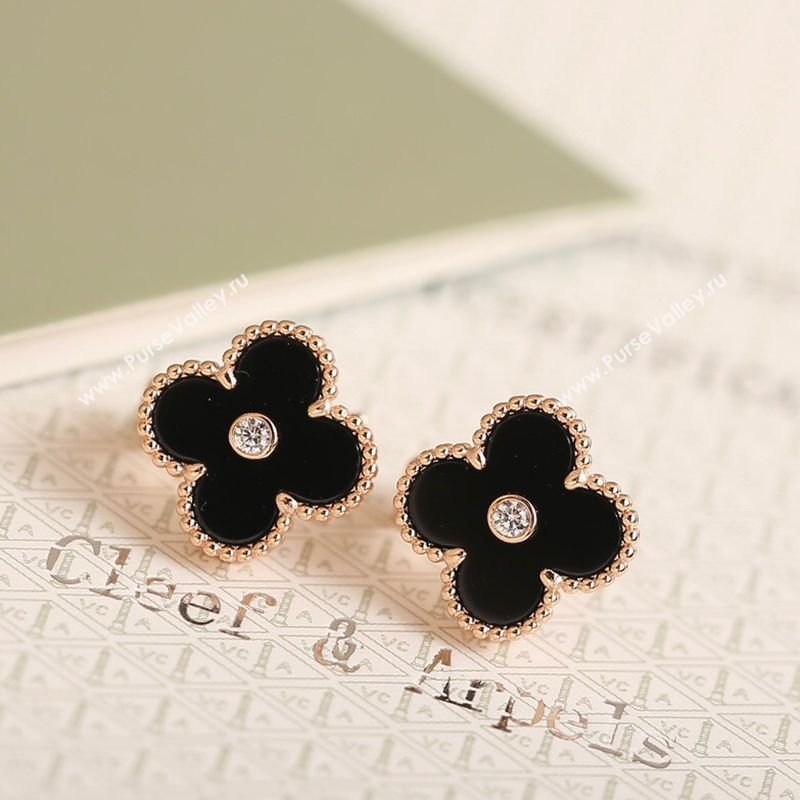 Van Cleef Arpels Vintage Alhambra Stud Earrings with Strass Black 2025 1113 (YF-251113047)