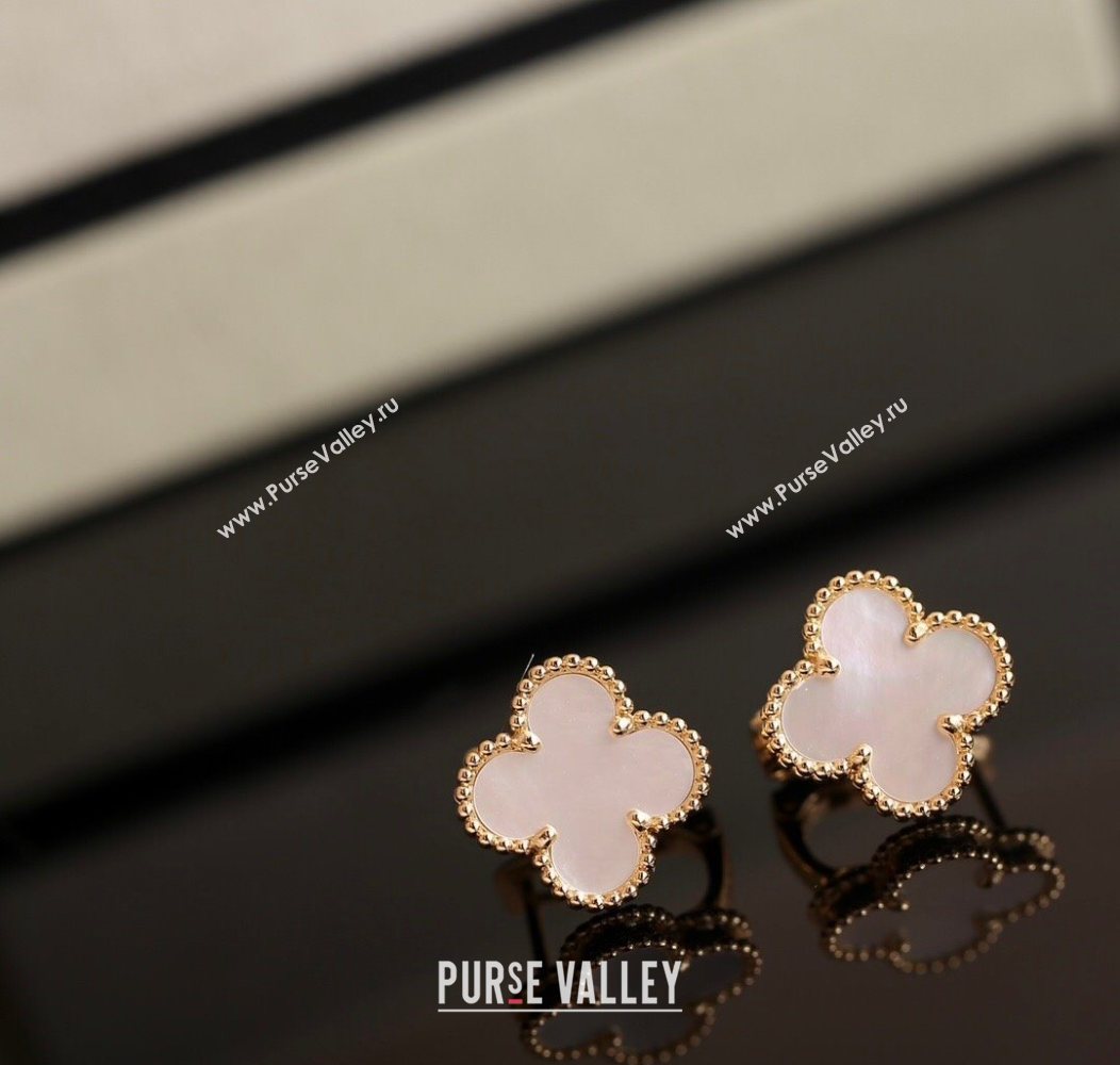 Van Cleef Arpels Sweet Alhambra Stud Earrings Medium Model White/Yellow Gold 2025 1113 (YF-251113010)