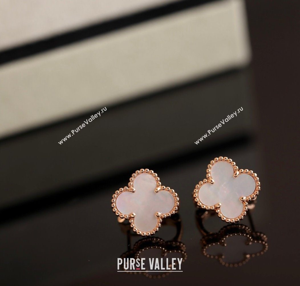 Van Cleef Arpels Sweet Alhambra Stud Earrings Medium Model White/Rose Gold 2025 1113 (YF-251113011)
