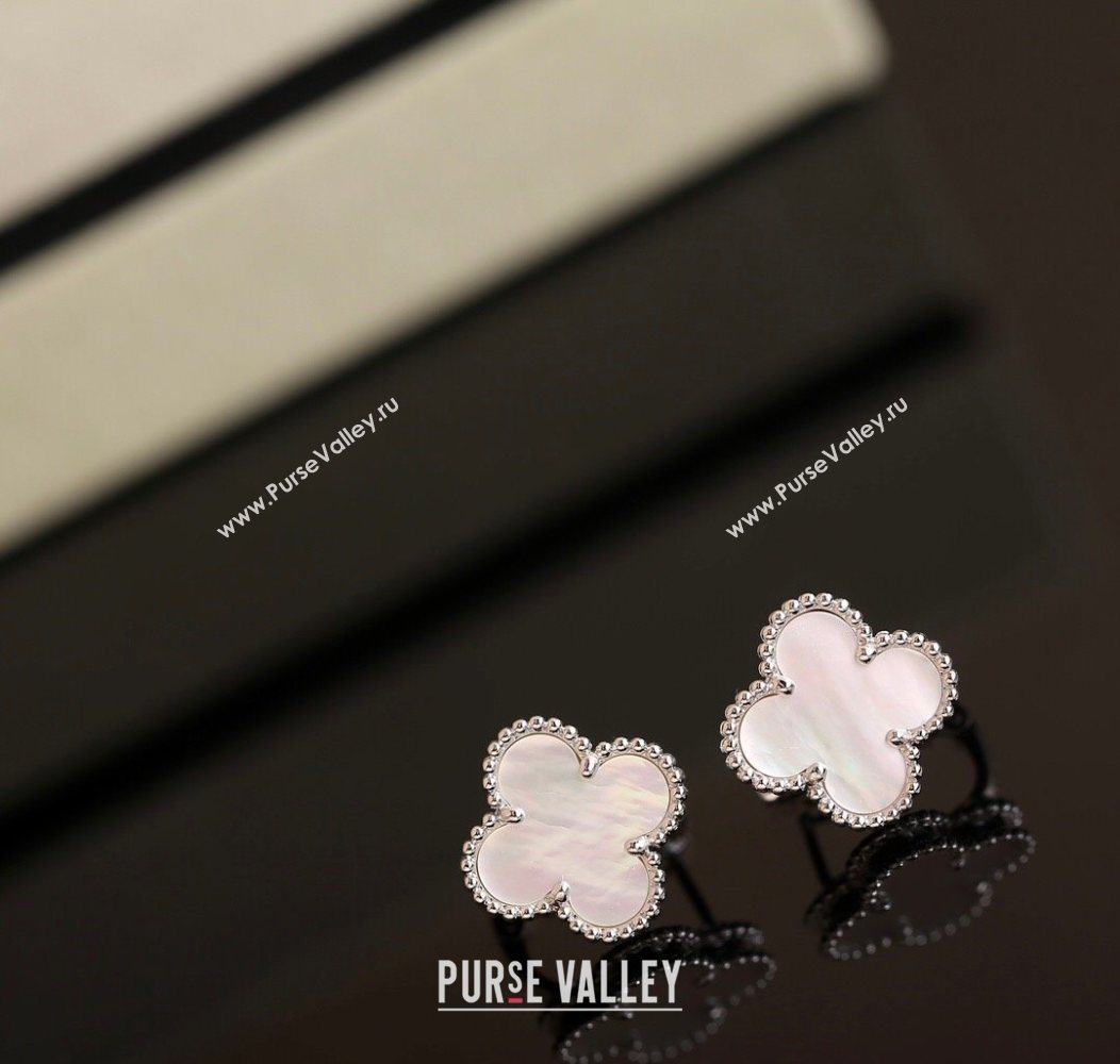 Van Cleef Arpels Sweet Alhambra Stud Earrings Medium Model White/Silver 2025 1113 (YF-251113012)