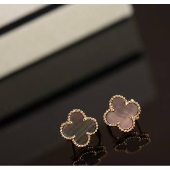 Van Cleef Arpels Sweet Alhambra Stud Earrings Medium Model Grey/Yellow Gold 2025 1113 (YF-251113014)