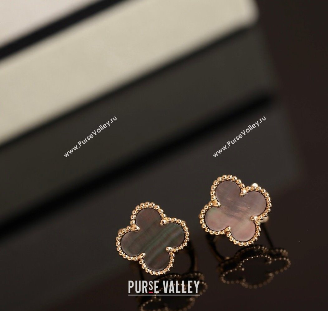 Van Cleef Arpels Sweet Alhambra Stud Earrings Medium Model Grey/Yellow Gold 2025 1113 (YF-251113014)