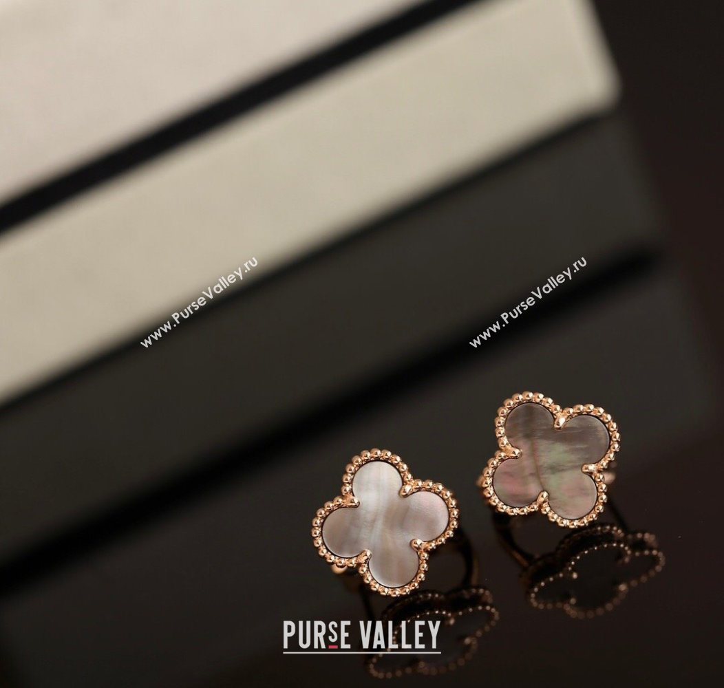 Van Cleef Arpels Sweet Alhambra Stud Earrings Medium Model Grey/Rose Gold 2025 1113 (YF-251113015)
