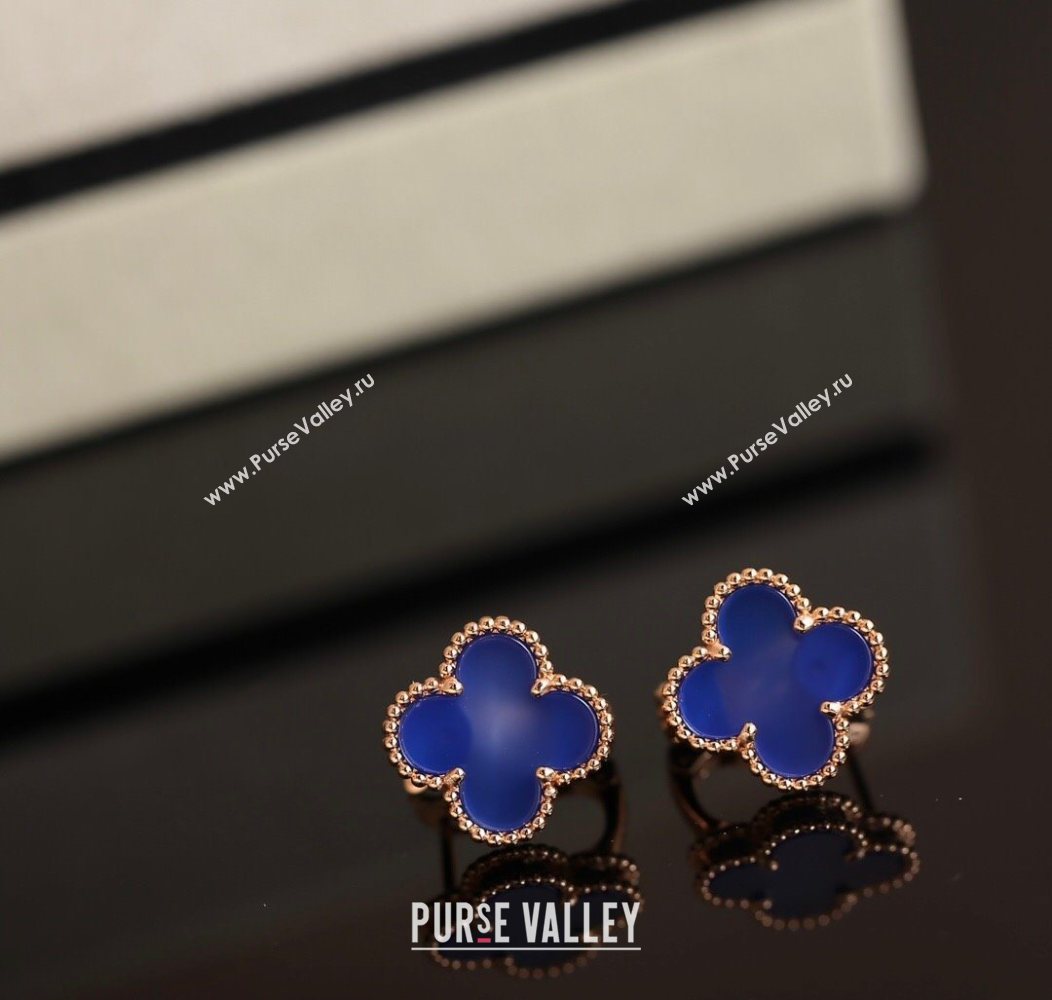 Van Cleef Arpels Sweet Alhambra Stud Earrings Medium Model Blue/Rose Gold 2025 1113 (YF-251113016)