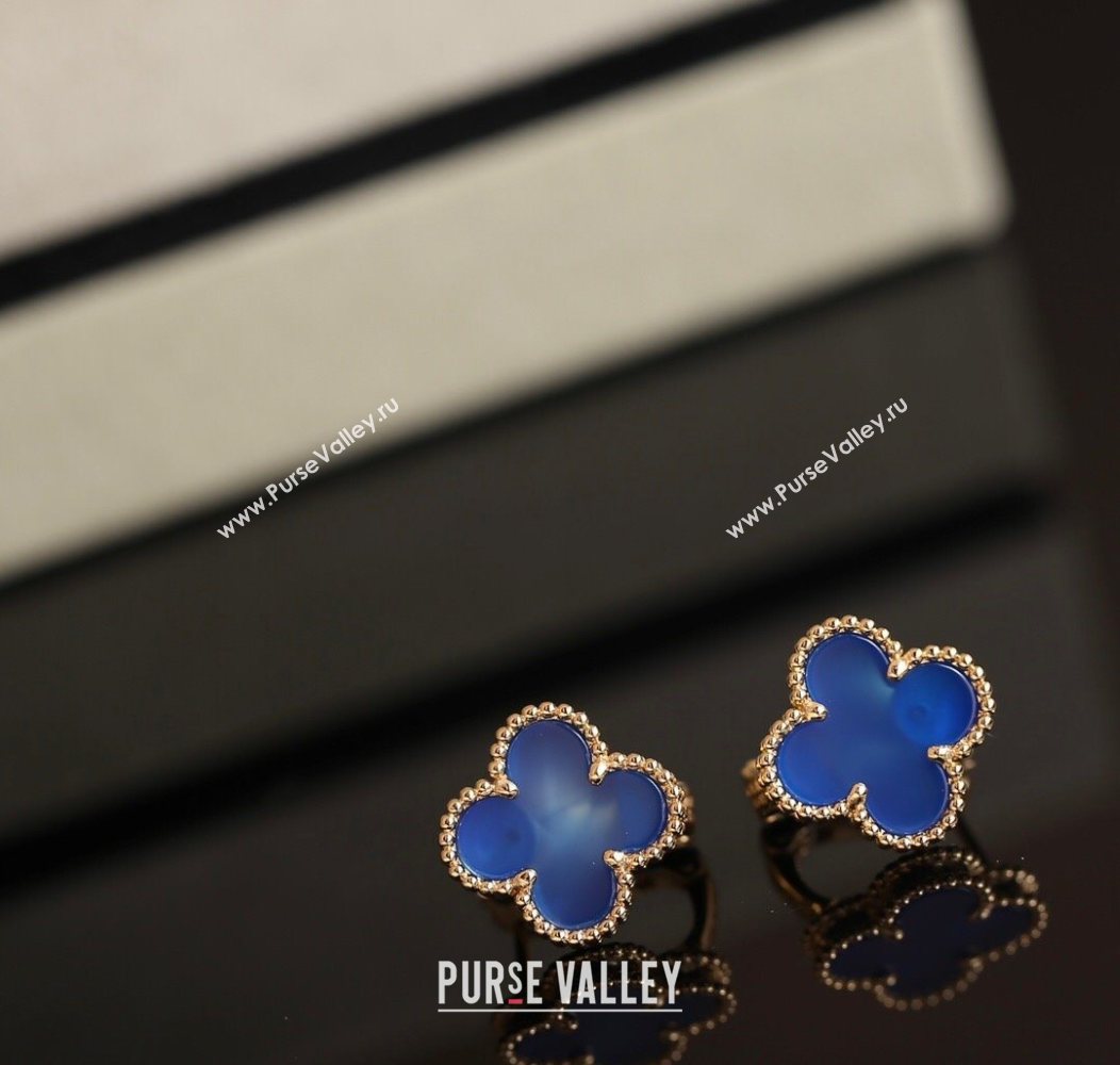 Van Cleef Arpels Sweet Alhambra Stud Earrings Medium Model Blue/Yellow Gold 2025 1113 (YF-251113017)
