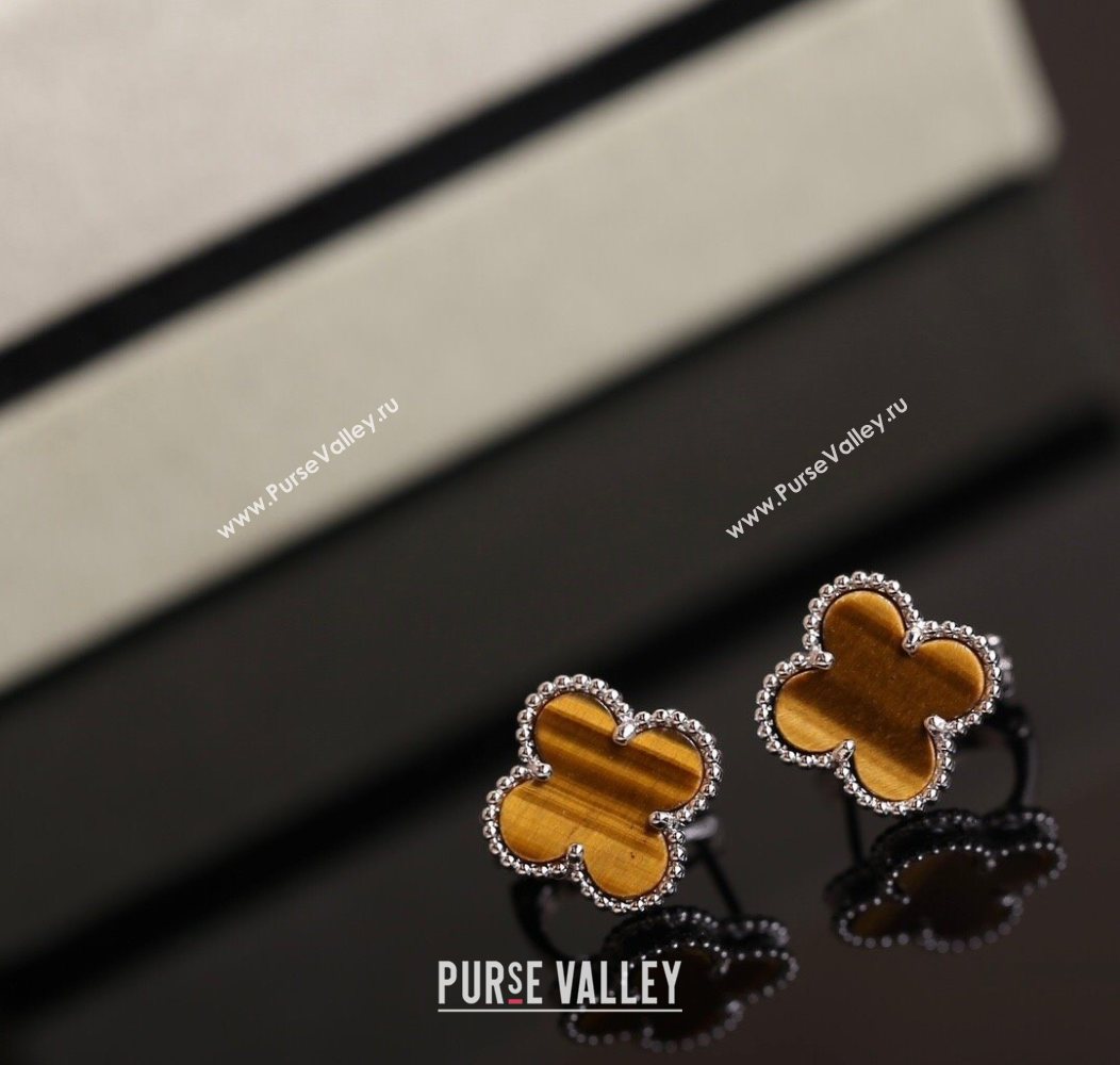 Van Cleef Arpels Sweet Alhambra Stud Earrings Medium Model Amber/Silver 2025 1113 (YF-251113021)