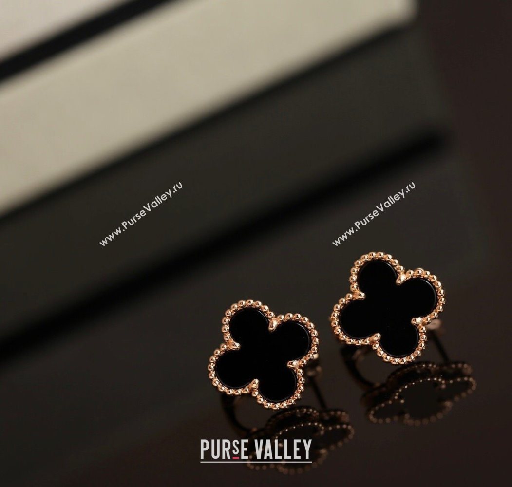 Van Cleef Arpels Sweet Alhambra Stud Earrings Medium Model Black/Rose Gold 2025 1113 (YF-251113022)