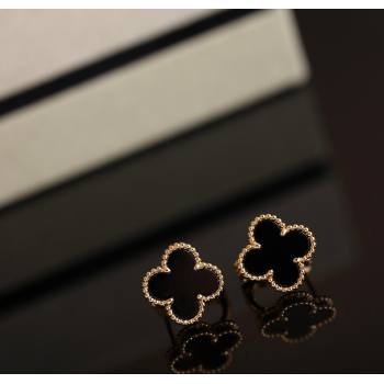 Van Cleef Arpels Sweet Alhambra Stud Earrings Medium Model Black/Yellow Gold 2025 1113 (YF-251113023)
