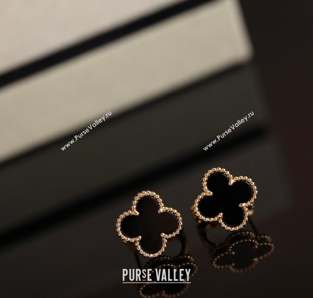 Van Cleef Arpels Sweet Alhambra Stud Earrings Medium Model Black/Yellow Gold 2025 1113 (YF-251113023)