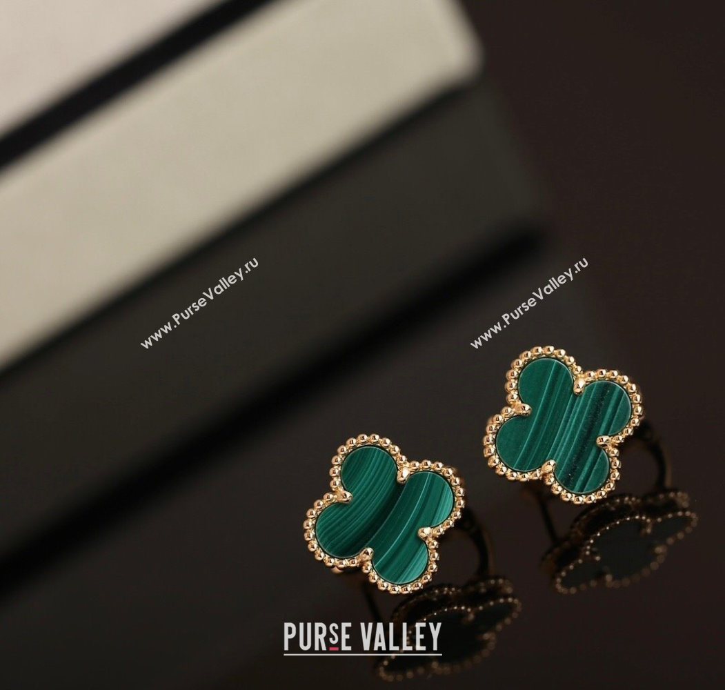 Van Cleef Arpels Sweet Alhambra Stud Earrings Medium Model Green/Yellow Gold 2025 1113 (YF-251113025)