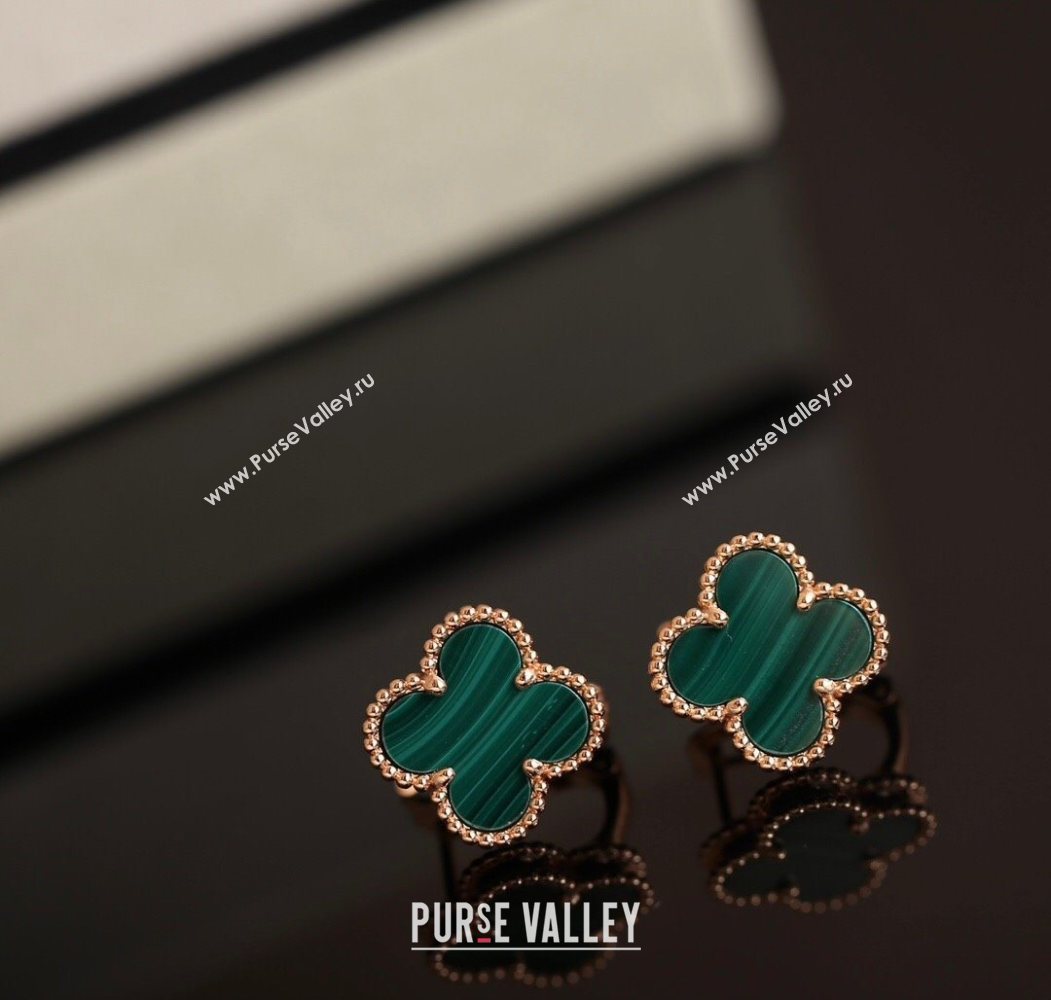 Van Cleef Arpels Sweet Alhambra Stud Earrings Medium Model Green/Rose Gold 2025 1113 (YF-251113026)