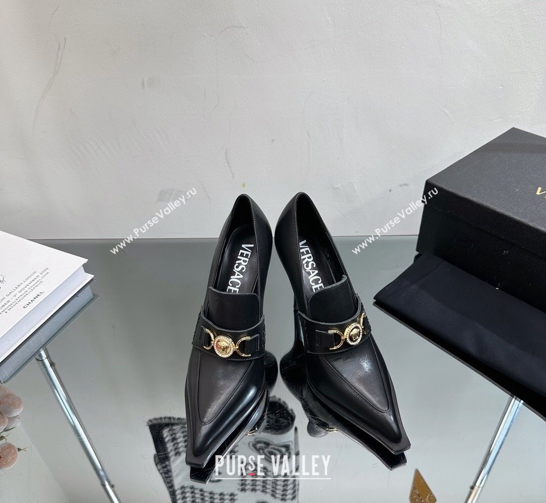 Versace Alia Calf Leather Pointed Pumps 10.5cm Black 2023 (MD-231026058)