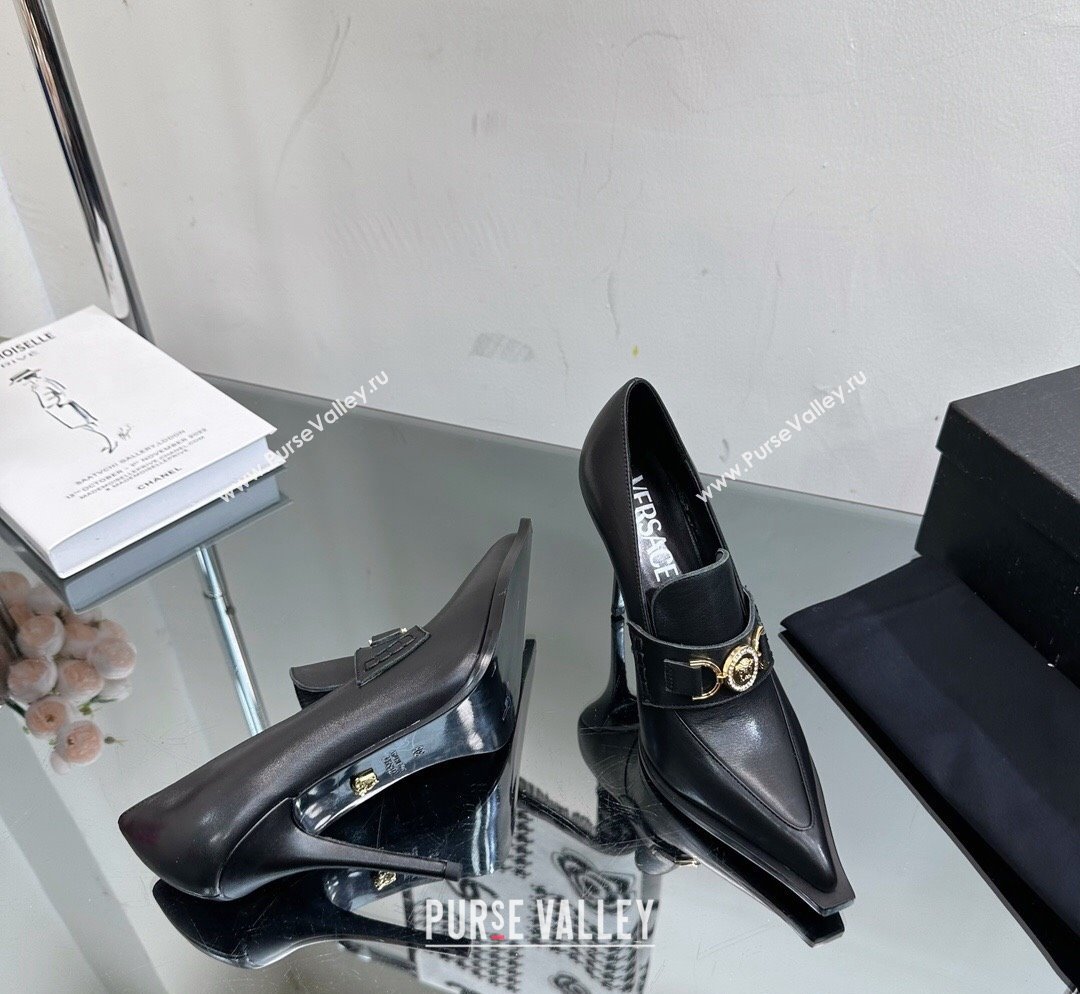 Versace Alia Calf Leather Pointed Pumps 10.5cm Black 2023 (MD-231026058)