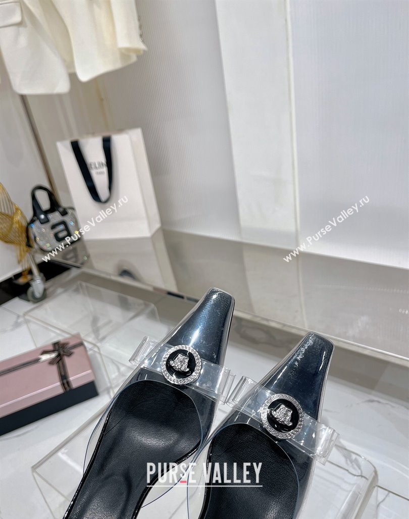 Versace Gianni Ribbon Transparent Pumps 9.5cm in TPU and Patent Leather Black 2024 0227 (ZN-240227080)